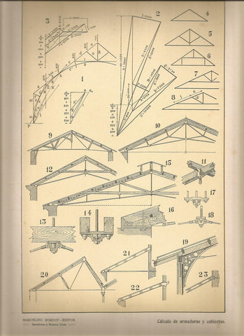 Lamina 124: Tratado de arquitectura de Sugrañes - Calculo de armaduras y cubiertas