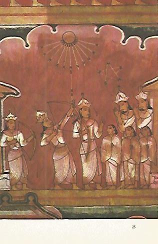 LAMINA 1562: El principe Siddharta demuestra su habilidad de arquero. Templo rupestre de Dambulla. Siglo XVIII