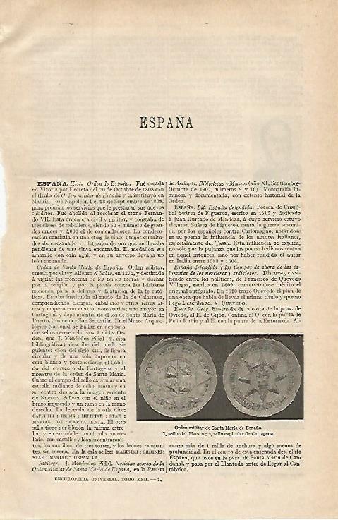 LAMINA ESPASA 16234: Orden militar de Santa Maria de  España
