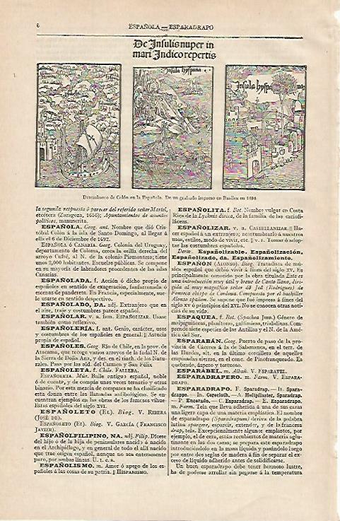 LAMINA ESPASA 16235: Desembarco de Colon en España grabado de 1494