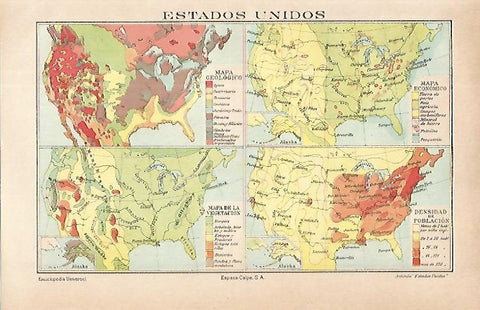 LAMINA ESPASA 16308: Mapas diversos de Estados Unidos