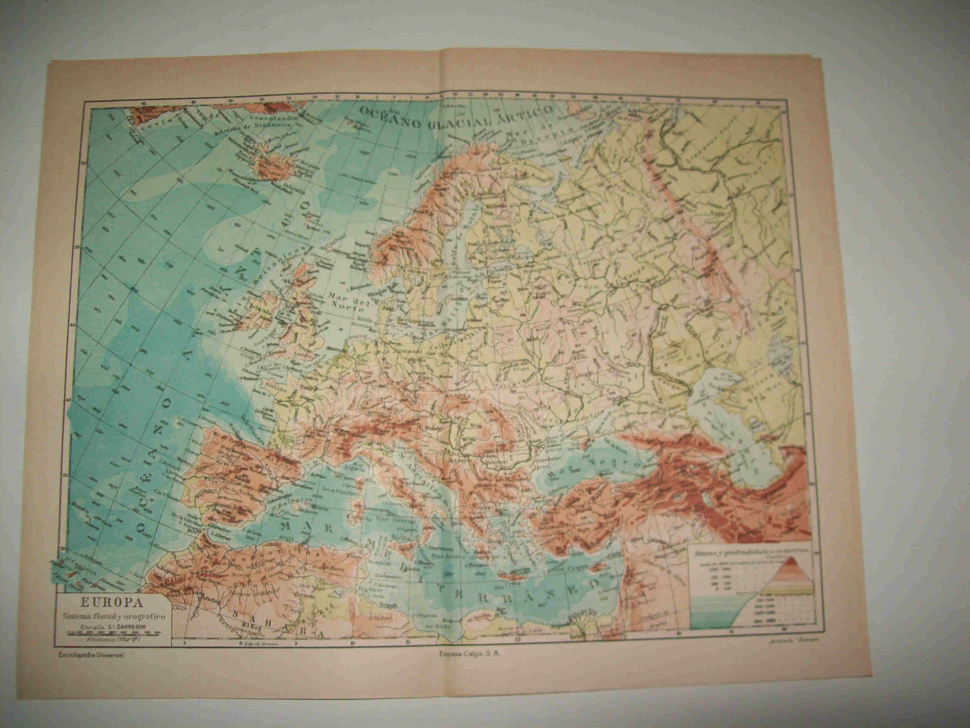 LAMINA ESPASA 16433: Mapa fisico de Europa
