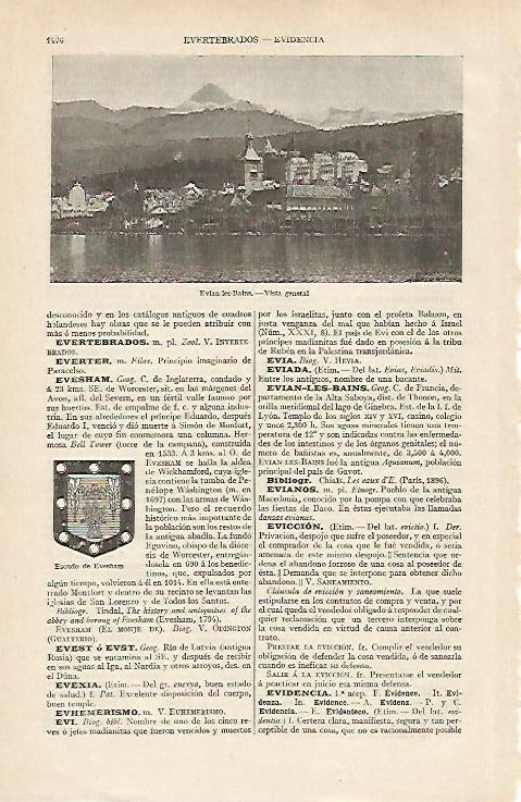 LAMINA ESPASA 16455: Vista general de Evian les Bains Francia