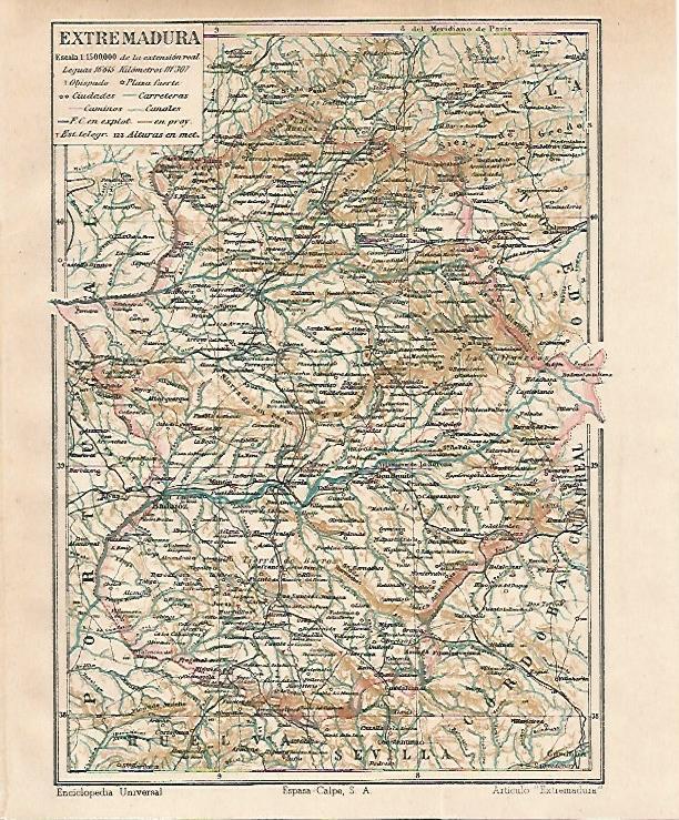 LAMINA ESPASA 16470: Mapa de Extremadura