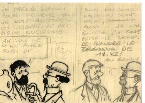Postal Tintin : L'affaire tournesol (el asunto tornasol ), 1955 boceto plancha 12 