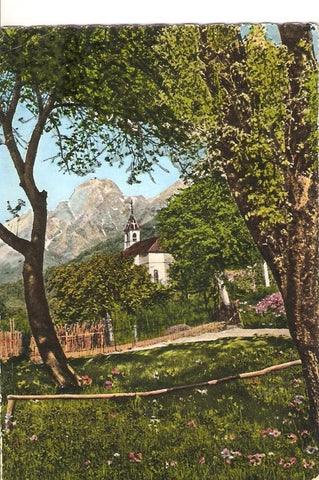 Postal 030747 : Postal coloreada iglesia en el bosque