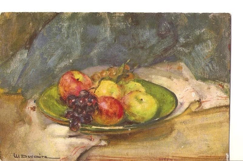 Postal 036308 : Plato con frutas dibujado con acuarelas