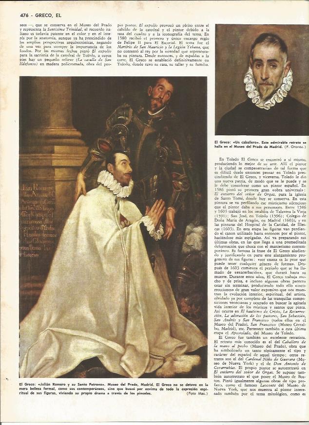 LAMINA MONITOR 0266: JULIAN ROMERO Y SU SANTO PATRONO POR EL GRECO. UN CABALLERO POR EL GRECO
