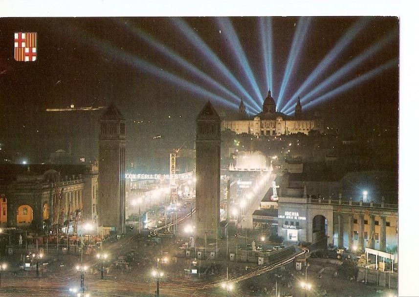 Postal 042655 : Barcelona. Vista nocturna de la Feria de Muestras en el Parque de Montjuich