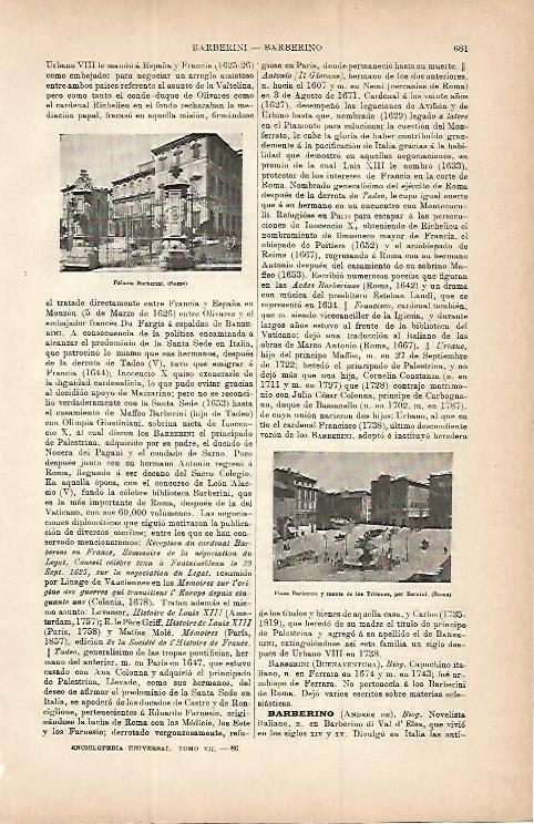 LAMINA ESPASA 9751: Palacio y plaza Barberini en Roma