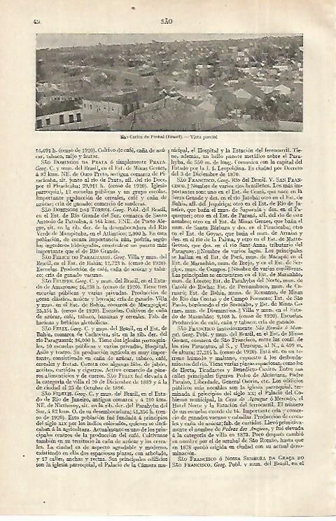 LAMINA ESPASA 12333: Vista parcial de Sao Carlos de Pinhal Brasil