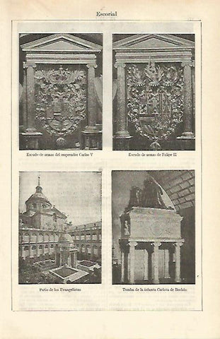 LAMINA ESPASA 16600: Escudos y vistas de El Escorial