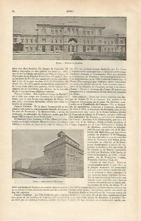 LAMINA ESPASA 16865: Palacio de Justicia y Ministerio de Hacienda en Roma