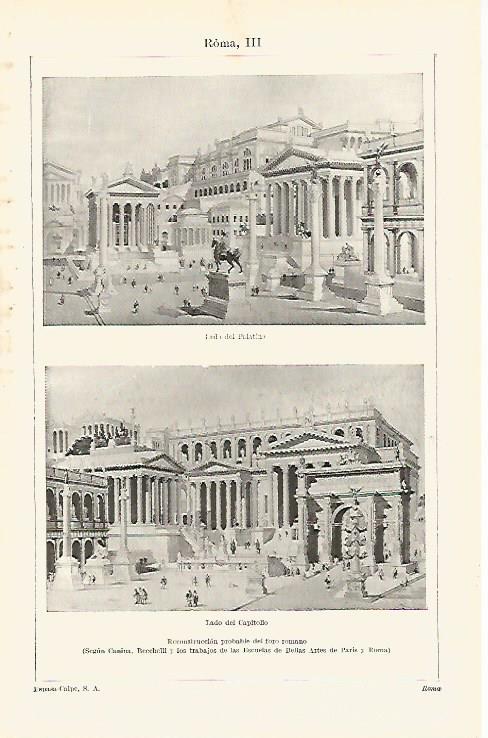 LAMINA ESPASA 16878: Reconstruccion del foro romano por Canina y Becchelli