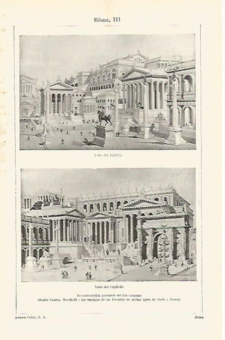 LAMINA ESPASA 16878: Reconstruccion del foro romano por Canina y Becchelli