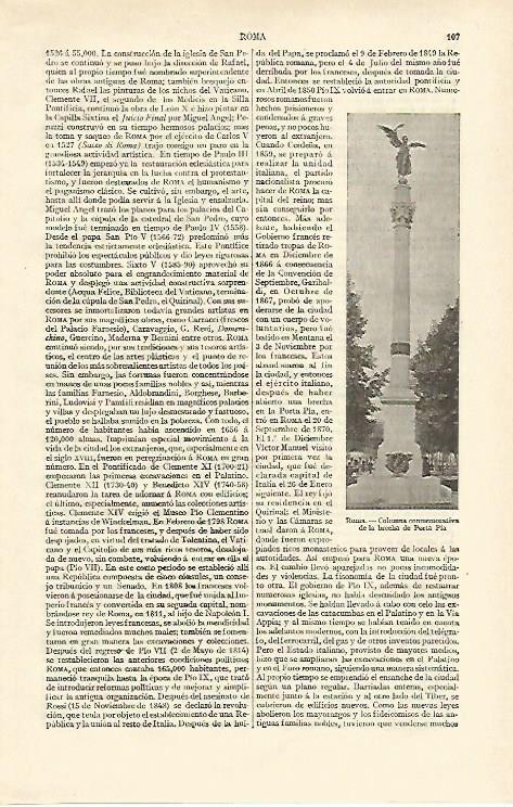 LAMINA ESPASA 16893: Columna de Porta Pia en Roma