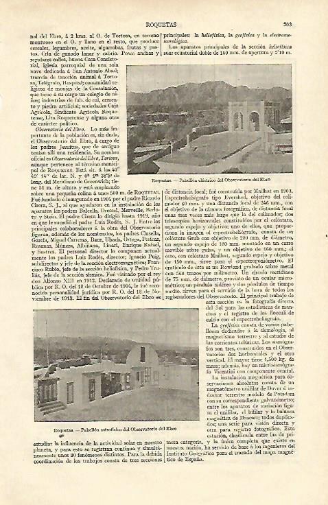 LAMINA ESPASA 16936: Observatorio del Ebro en Roquetas Tarragona