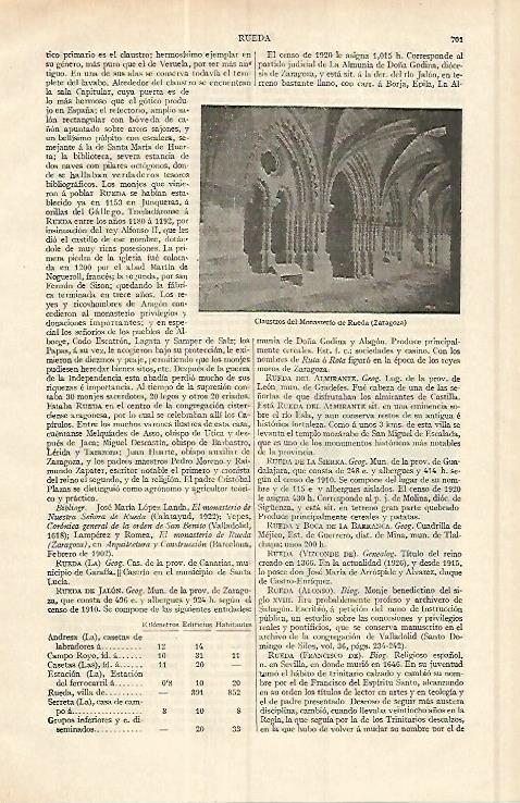 LAMINA ESPASA 17028: Monasterio de Rueda Zaragoza
