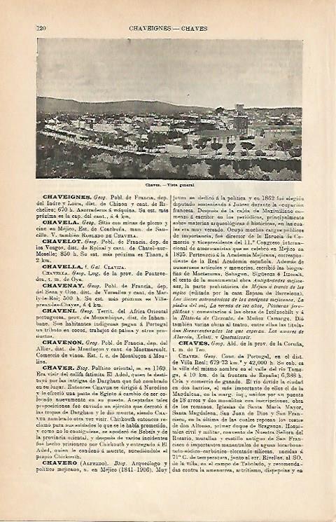 LAMINA ESPASA 1914: Vista general de Chaves La Coruña