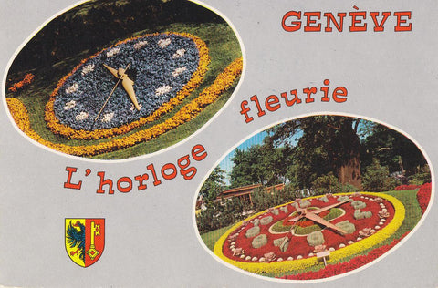 Postal 61129 : Geneve. L horloge fleurie
