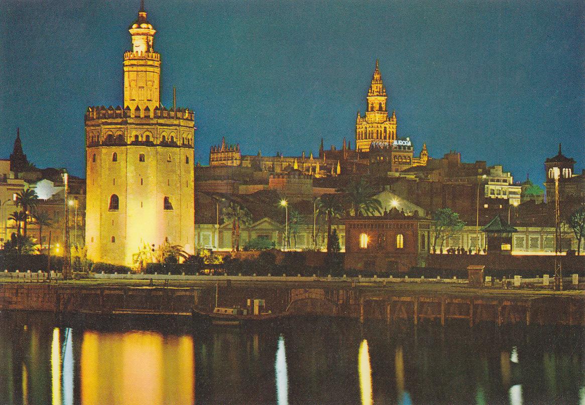 Postal 61319 : Sevilla. Torre del Oro y Giralda nocturna