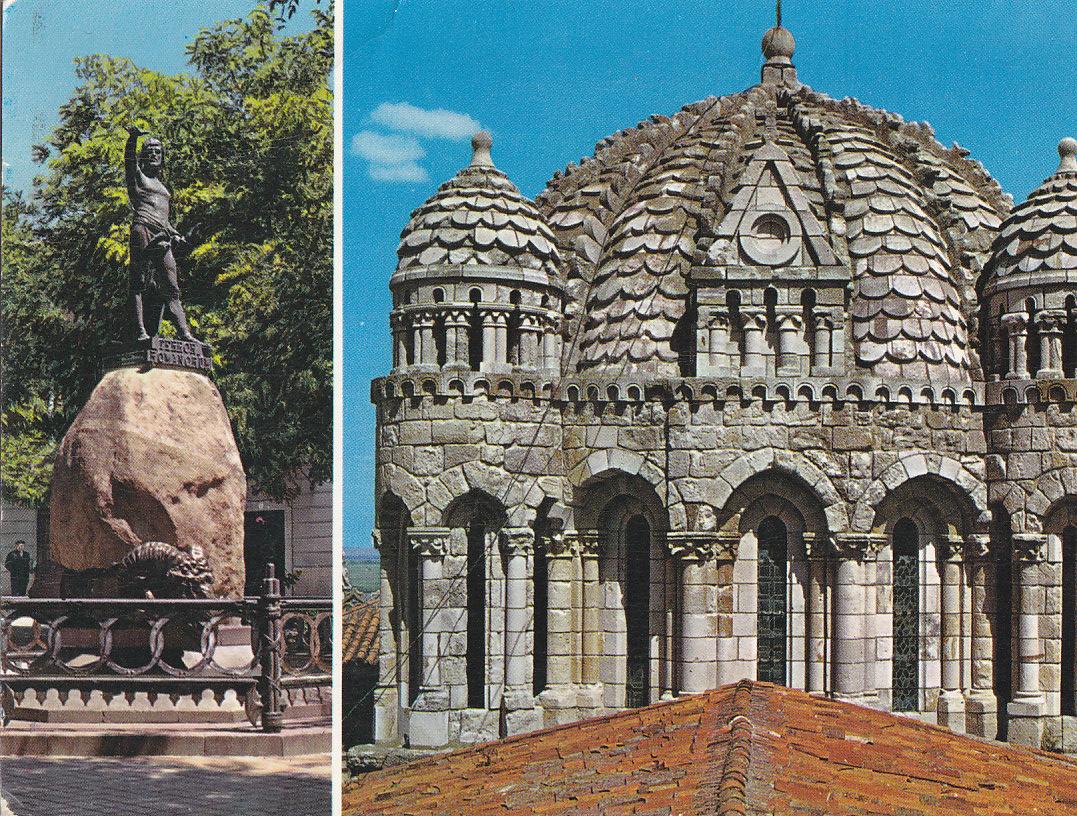 Postal 61321 : Zamora. Monumento a Viriato y cupula de la Catedral (estado regular)
