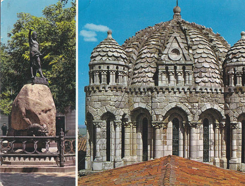 Postal 61321 : Zamora. Monumento a Viriato y cupula de la Catedral (estado regular)