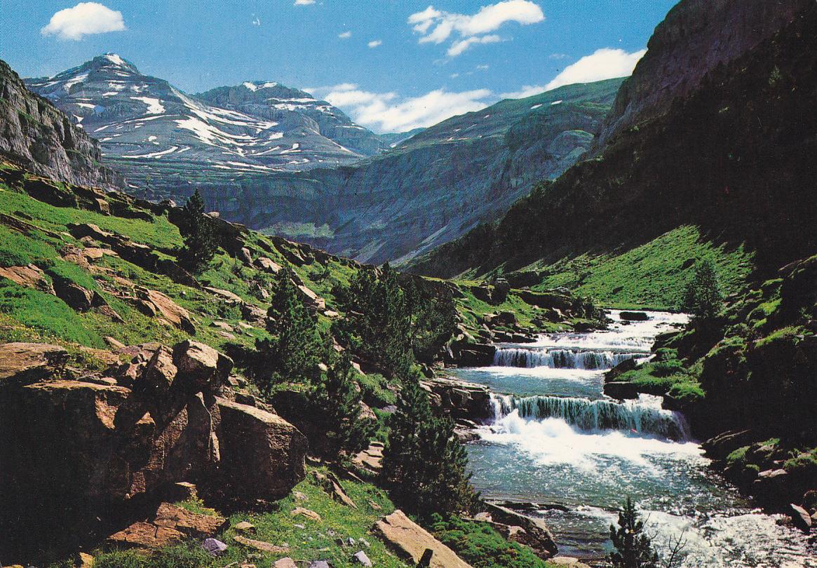 Postal 61428 : Parque Nacional de Ordesa - Pirineo Aragones. Gradas de Soaso al fondo Monter Perdido y Soum de Ramon