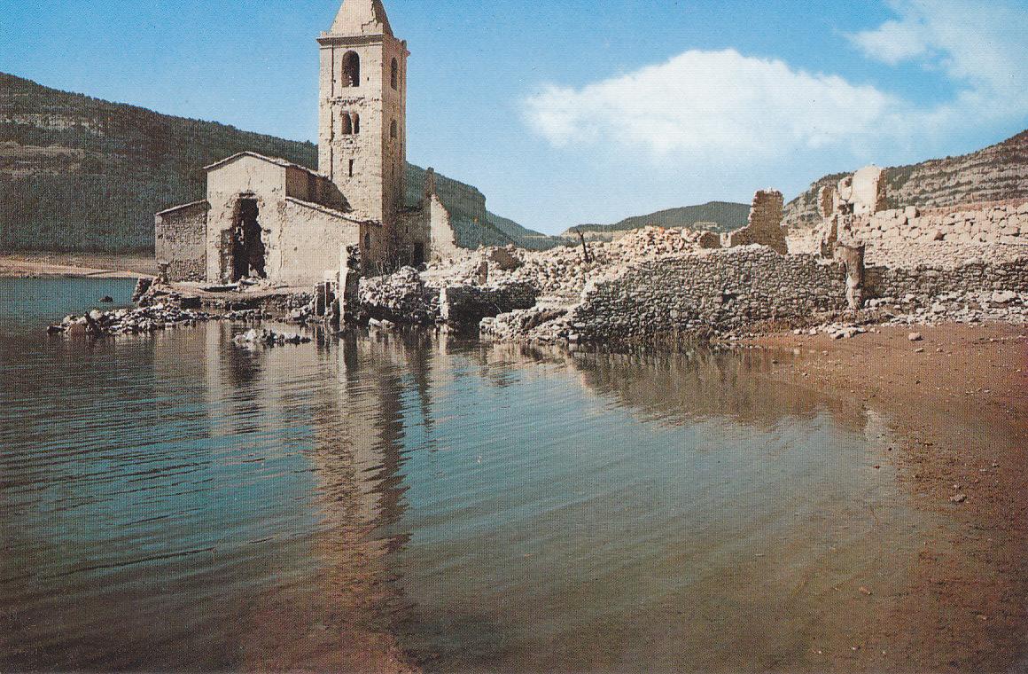 Postal 61435 : Pantano de Sau (Barcelona). Iglesia sumergida en las aguas 