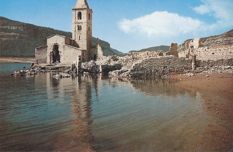 Postal 61435 : Pantano de Sau (Barcelona). Iglesia sumergida en las aguas 