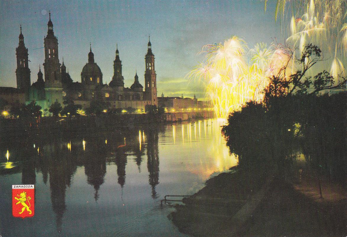Postal 61458 : Zaragoza. Nocturno. Basilica del Pilar y Rio Ebro