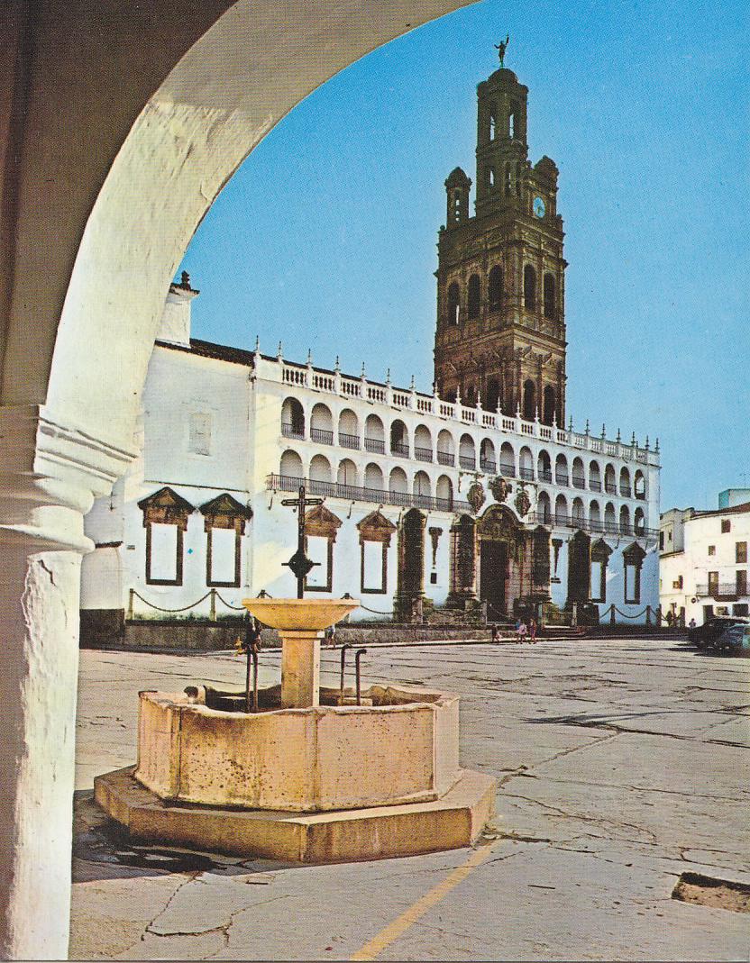 Postal 61645 : Llerena (Badajoz). Fuente de Zurbaran e Iglesia Parroquial