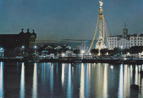 Postal 61650 : Barcelona. Puerta de la Paz y Monumento a Colon iluminado