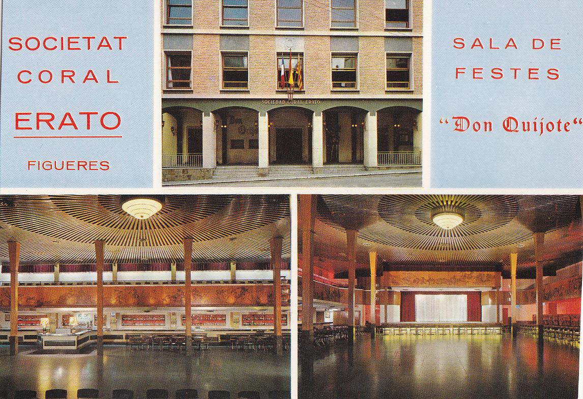 Postal 61662 : Figueras (Gerona). Fachada Local Social. Sala de fiestas. Barra del bar