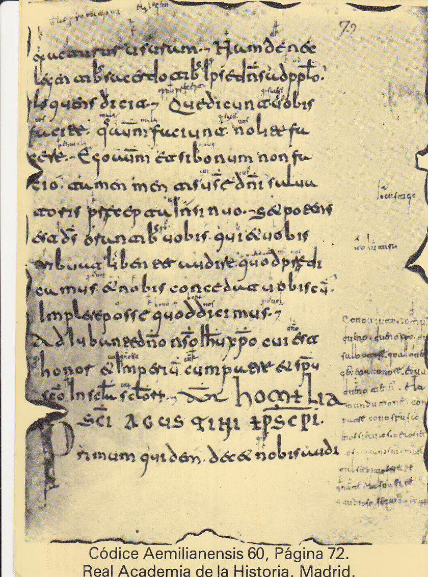 Postal 61840 : Codice Aemilianensis. Real Academia de la Historia. Madrid. Primeras frases en lengua española