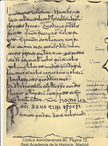 Postal 61840 : Codice Aemilianensis. Real Academia de la Historia. Madrid. Primeras frases en lengua española