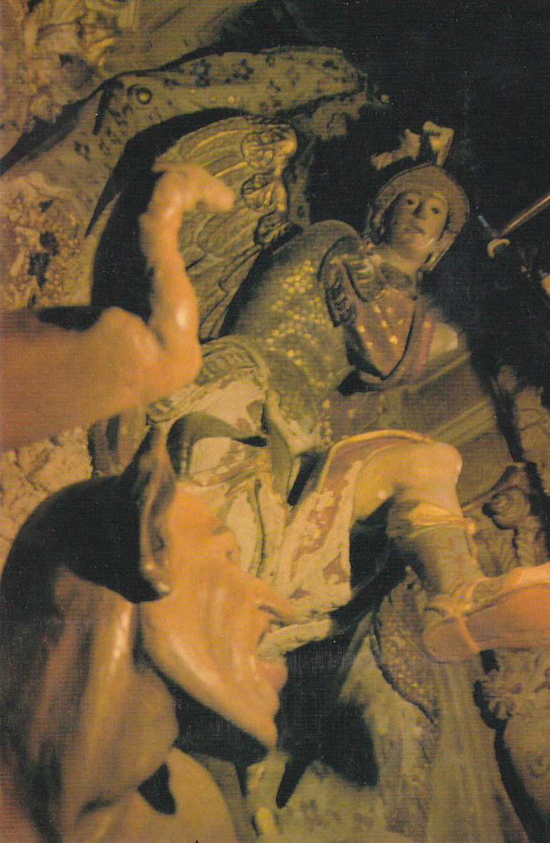 Postal 61862 : Retablo (detalle). San Gabriel expulsando a Satanas. Galve (Teruel)