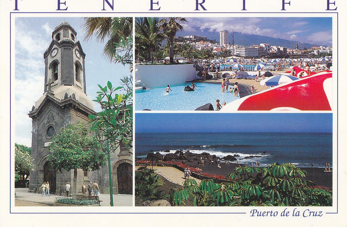 Postal 61923 : Puerto de la Cruz (Tenerife). Iglesia de Ntra. Sra. De la Peña de Francia - Lago Martianez - Playa de Punta Brava