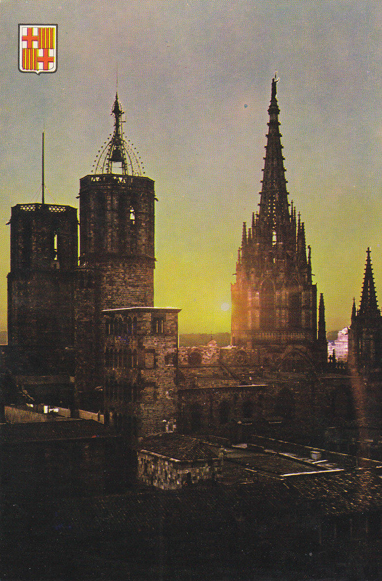 Postal 61985 : Barcelona. La Catedral. Puesta de Sol