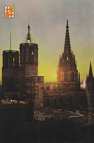 Postal 61985 : Barcelona. La Catedral. Puesta de Sol