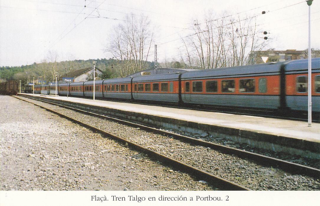 Postal 62199 : Flaça. Tren Talgo en direccion a Portbou