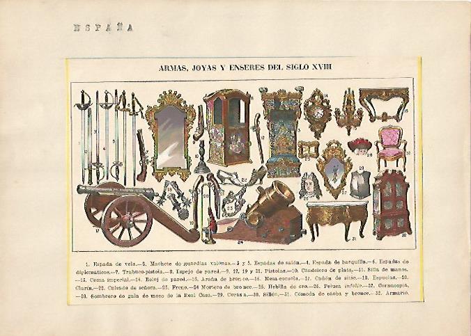 LAMINA 5335: Armas joyas y enseres del siglo XVIII