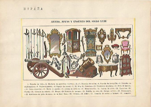 LAMINA 5335: Armas joyas y enseres del siglo XVIII