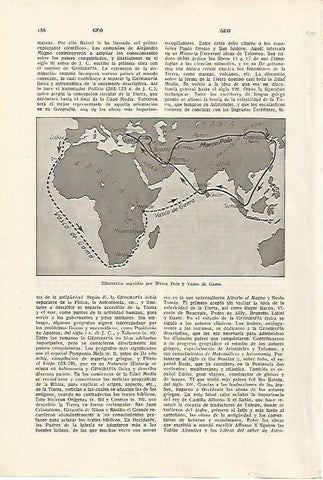 LAMINA SALVAT 80068: Mapa de los viajes de Marco Polo y Vasco de Gama