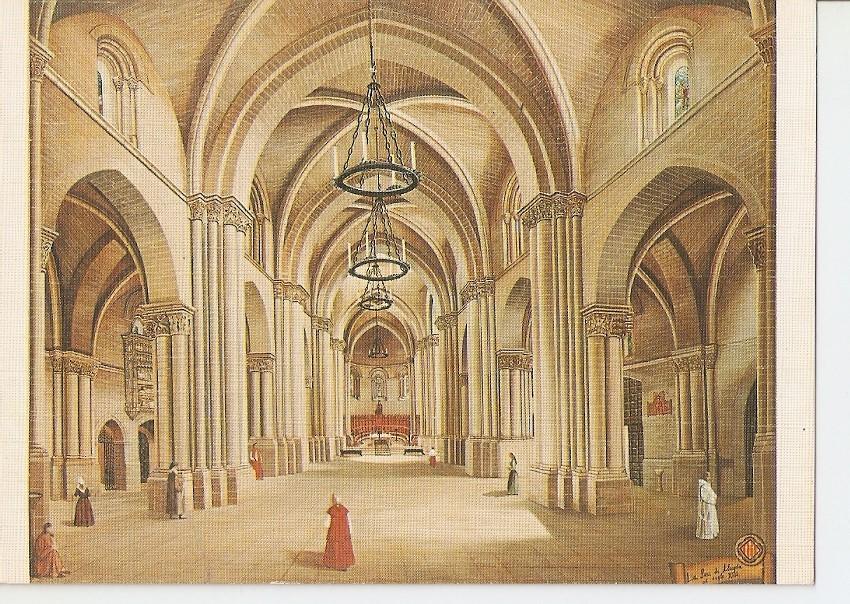 Postal 023441 : Pintura de D.E. Garsaball interior del templo Seo Antigua (Lerida)