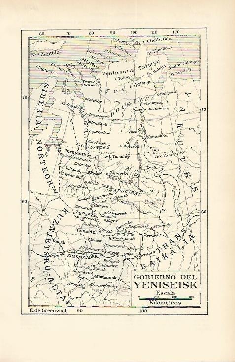 LAMINA ESPASA 1651: Mapa del Gobierno del Yeniseisk Rusia
