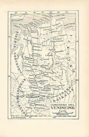 LAMINA ESPASA 1651: Mapa del Gobierno del Yeniseisk Rusia