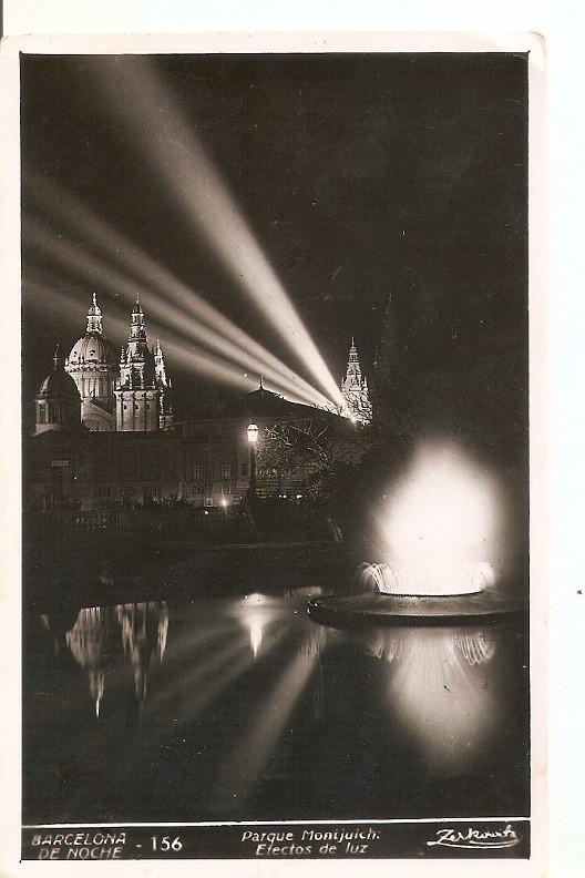 Postal 036522 : Barcelona de Noche. Parque Montjuich efectos de luz