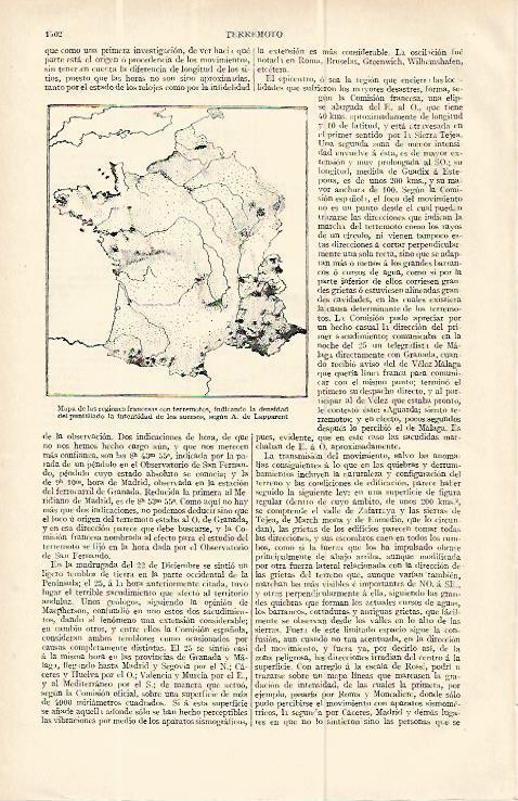 LAMINA ESPASA 13884: Mapa de Francia con las regiones de terrmotos