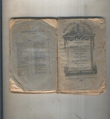 Biblioteca Universal tomo XXXVL: Poesias escogidas de Quevedo